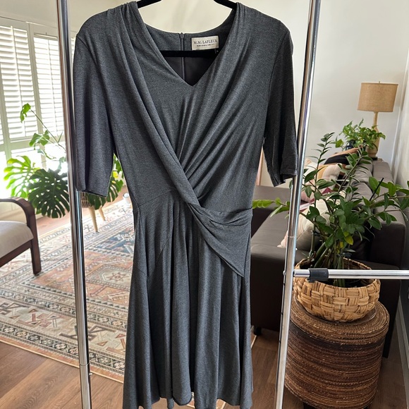 MM Lafleur Charcoal Gray Criss Cross Midi Dress Size 10 - Picture 2 of 8